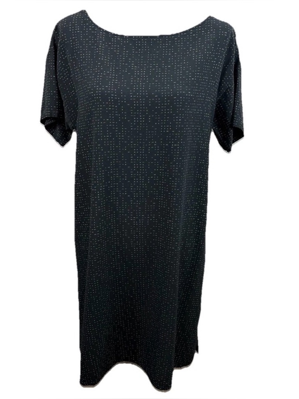 Eileen Fisher | Graphite Gray Morse Code Print Short Sleeve Shift Dress